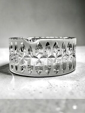 Vintage Hand Cut Lead Crystal Ashtray, Elegant Mid Century Modern Home Bar Decor